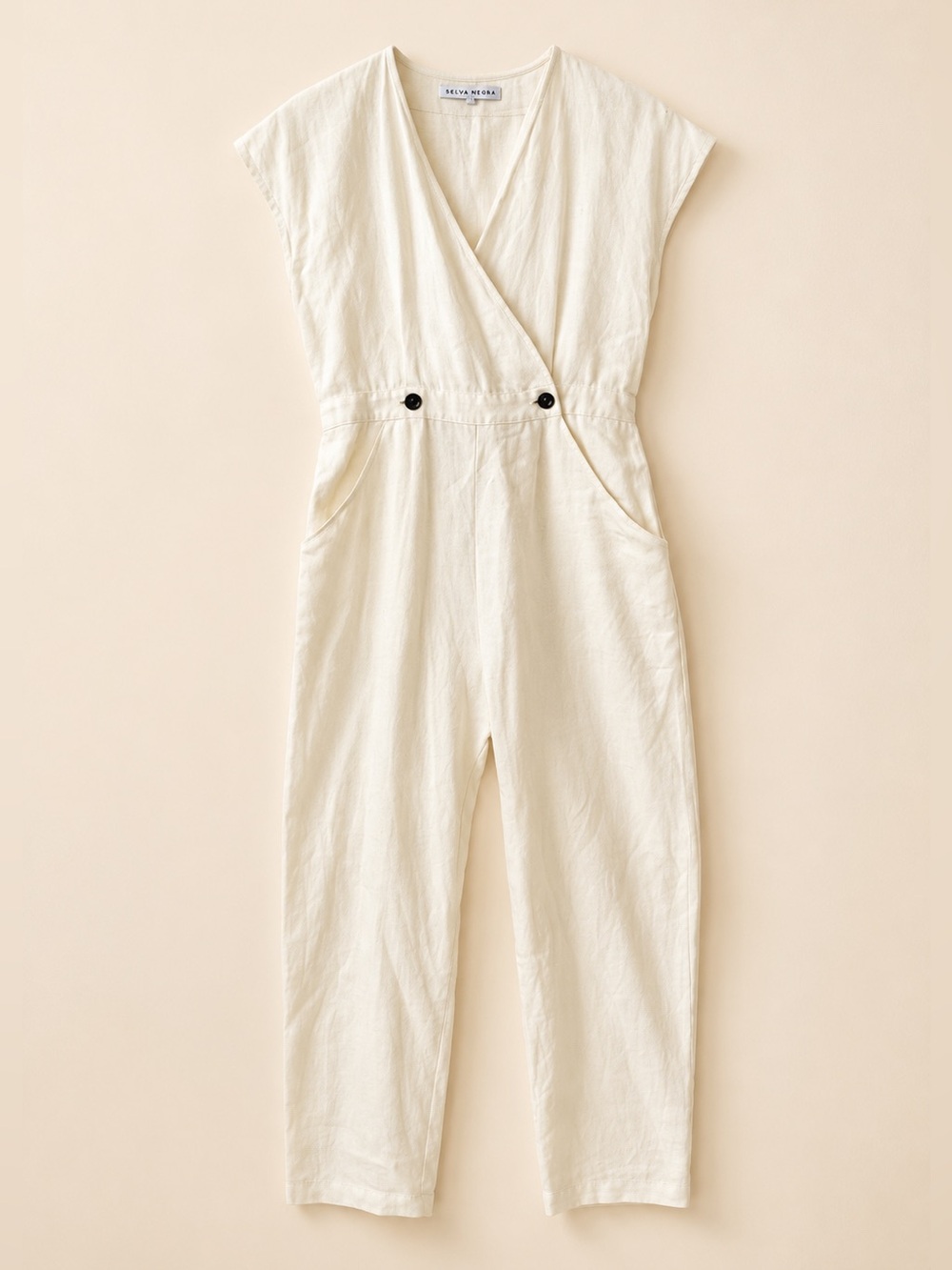 Selva Negra Rupi Wrap Linen Jumpsuit Cloud Linen Made in USA Small